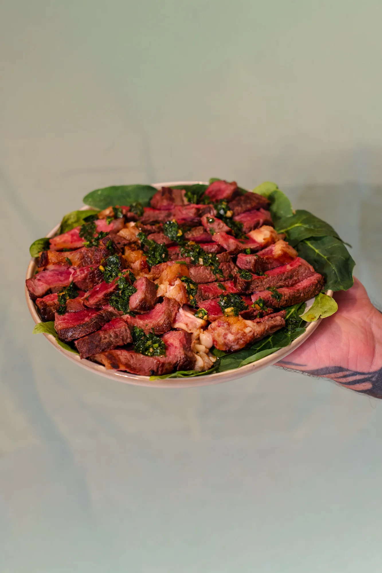 Freshly plated dish being served